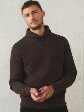 Billy Reid Diamond Quilt Shawl Collar Pullover Brown XL Elbow Patch